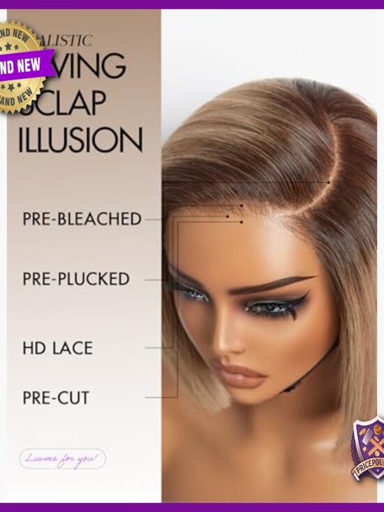 Short Bob Human Hair Wig, Glueless HD Lace Closure, Pre Plucked main image 6